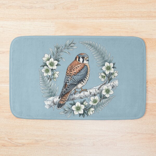 Item preview, American Kestrel Vintage Winter Botanical Wreath Bird Art  designed and sold by BirdsnStuff.