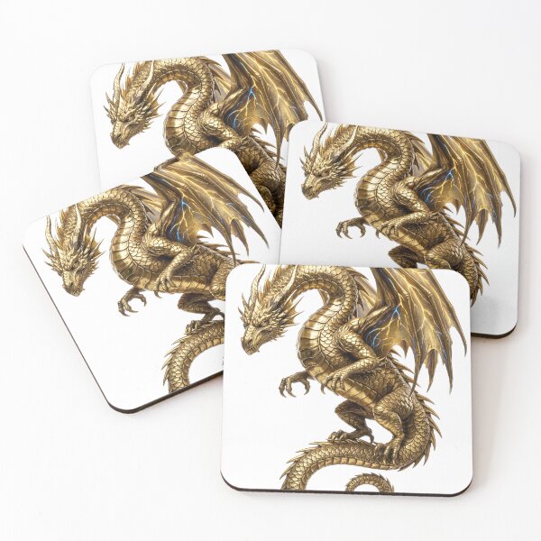 Item preview, Golden Dragon – Majestic Gold Dragon with Lightning Wings designed and sold by DragonSerpent Ink.
