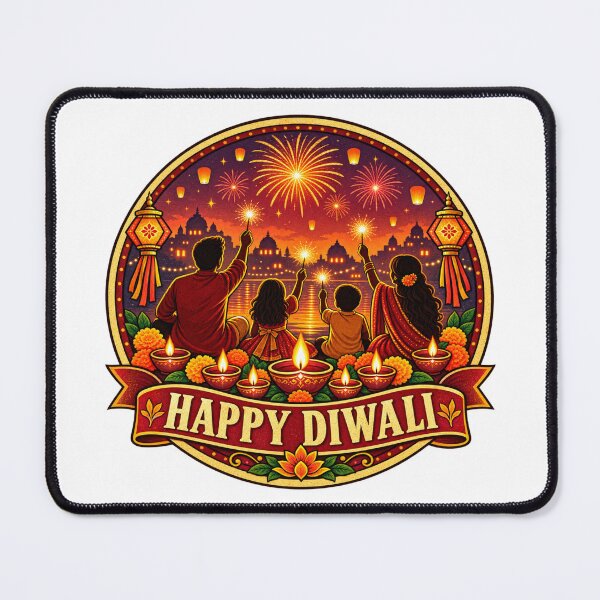 Item preview, Happy Diwali Family Retro Badge – Festival of Lights Vintage Diwali Design designed and sold by Globalcitytees.