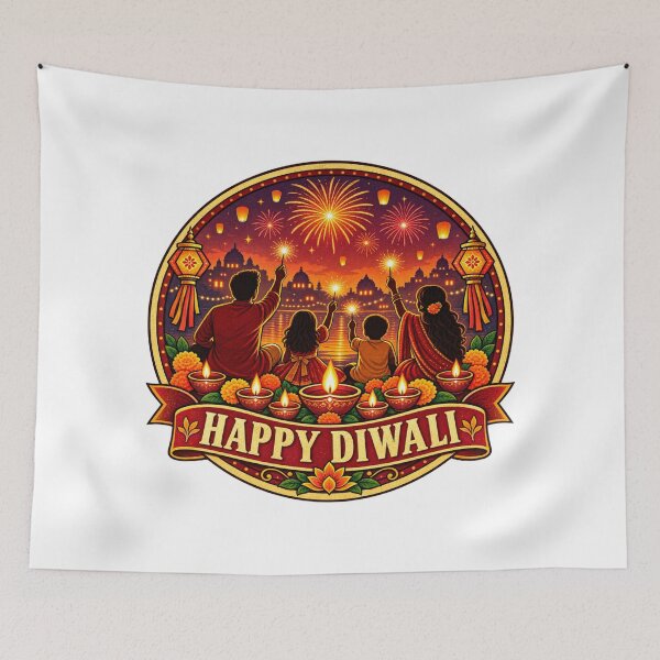 Item preview, Happy Diwali Family Retro Badge – Festival of Lights Vintage Diwali Design designed and sold by Globalcitytees.