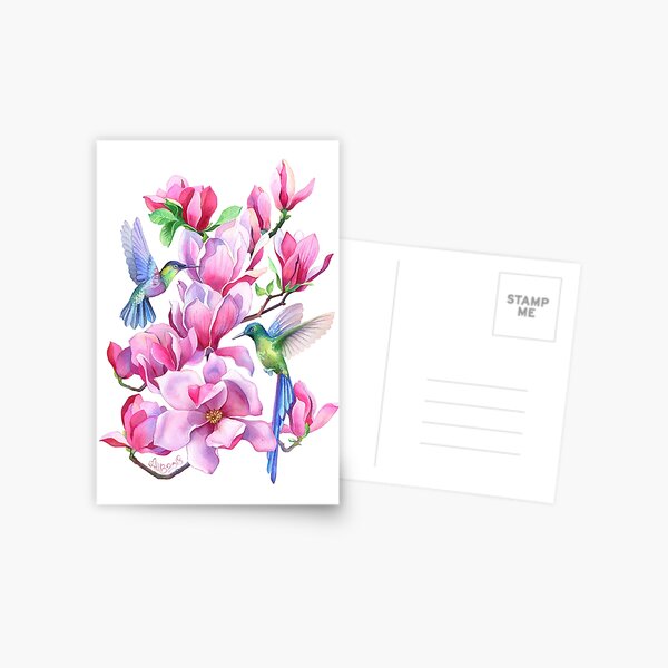Hummingbirds in Magnolia Tree Postcard
