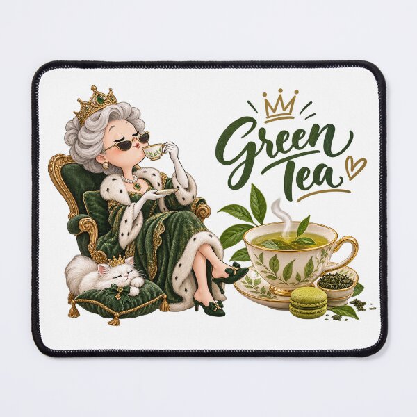 Item preview, Sassy Queen Drinking Green Tea With Cat designed and sold by ArtNova17.