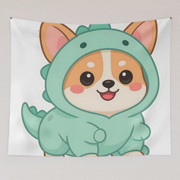 Item preview, Cute Kawaii Corgi Dog Dinosaur Costume Sticker designed and sold by ChibiPCStudio.
