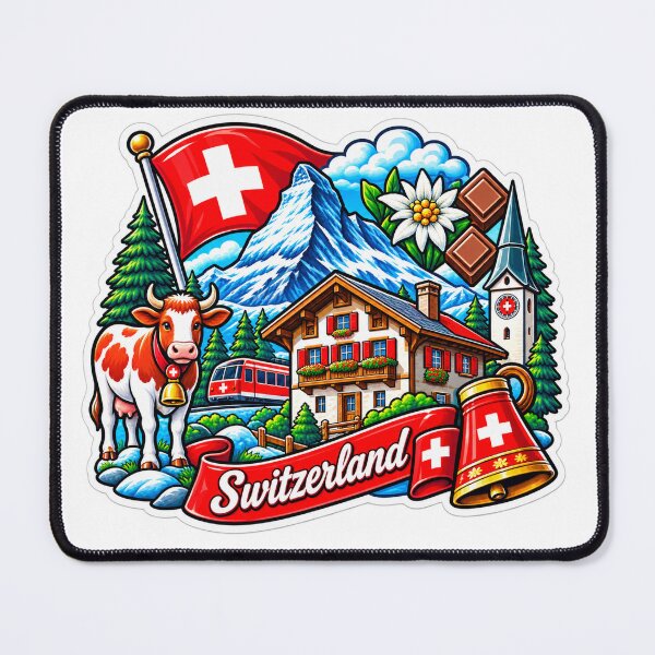 Item preview, Switzerland Alpine Adventure – Matterhorn, Chalet & Swiss Cow designed and sold by ChicClicker.