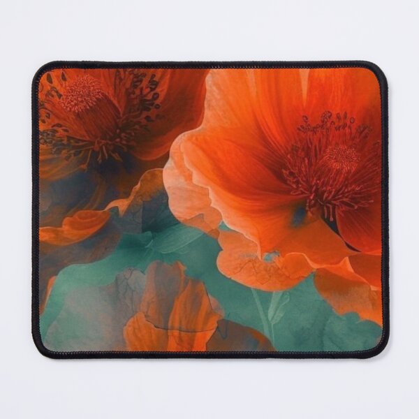 Item preview, Orange Poppies Teal Background Floral Bloom Vintage Art designed and sold by LYAN-STORE.