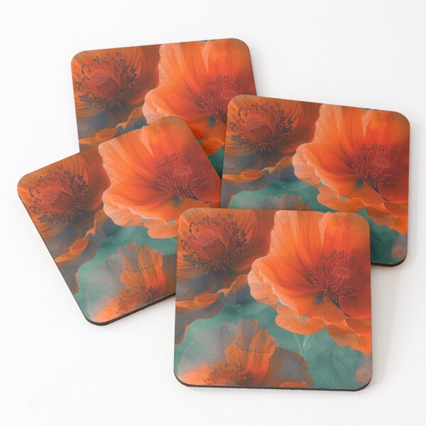 Item preview, Orange Poppies Teal Background Floral Bloom Vintage Art designed and sold by LYAN-STORE.