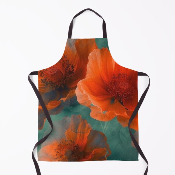 Item preview, Orange Poppies Teal Background Floral Bloom Vintage Art designed and sold by LYAN-STORE.