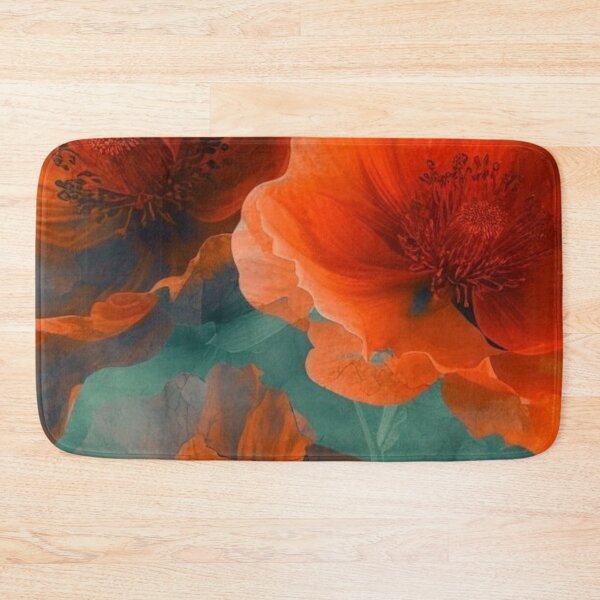Artikelvorschau, Orange Mohnblumen auf türkisfarbenem Hintergrund, florale Blüte, Vintage-Kunst entworfen und verkauft von LYAN-STORE.