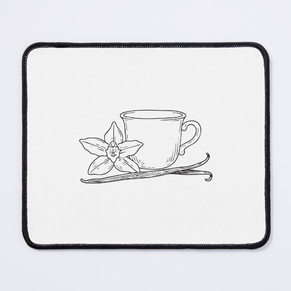 Item preview, A vanilla flower beside a small ceramic cup in sketch illustration designed and sold by rasagamastore.