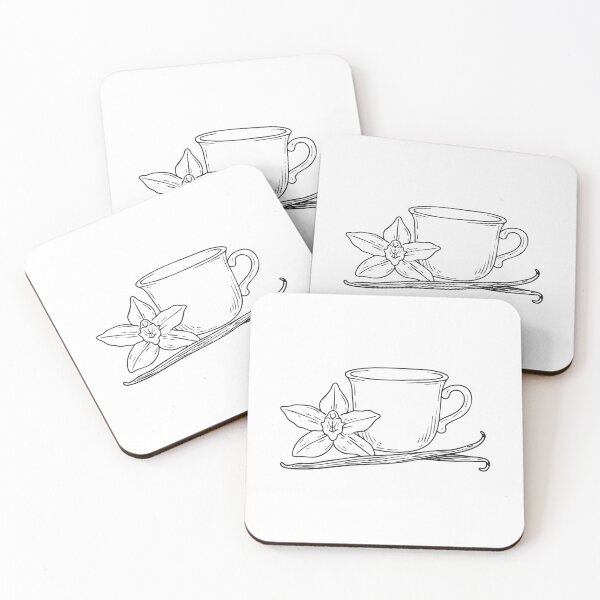 Item preview, A vanilla flower beside a small ceramic cup in sketch illustration designed and sold by rasagamastore.