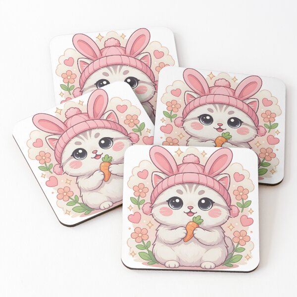 Item preview, Cute Kawaii Kitten in Bunny Hat Sticker designed and sold by ChibiPCStudio.
