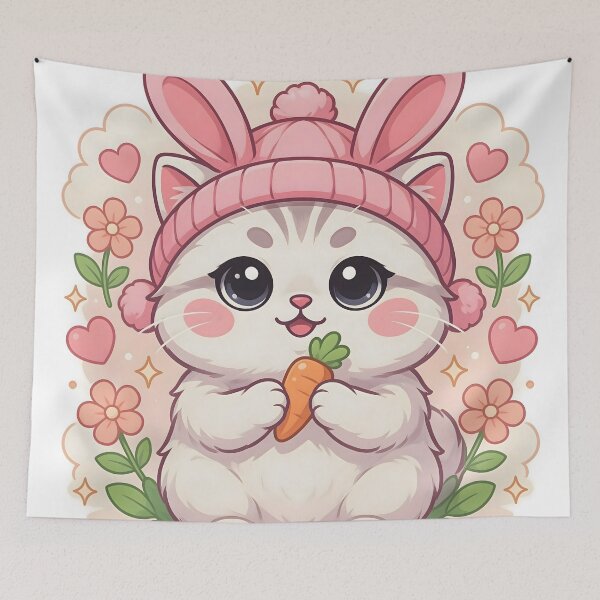 Item preview, Cute Kawaii Kitten in Bunny Hat Sticker designed and sold by ChibiPCStudio.