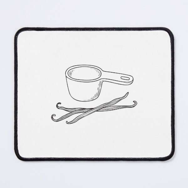 Item preview, A vanilla bean resting next to a measuring spoon in doodle illustration designed and sold by rasagamastore.