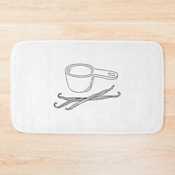 Item preview, A vanilla bean resting next to a measuring spoon in doodle illustration designed and sold by rasagamastore.