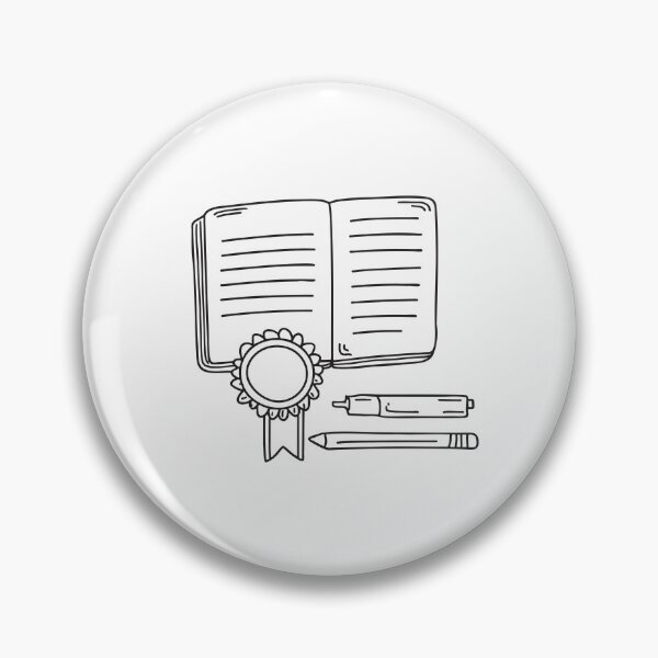 Item preview, A varsity badge lying on a desk beside a notebook in doodle style designed and sold by rasagamastore.