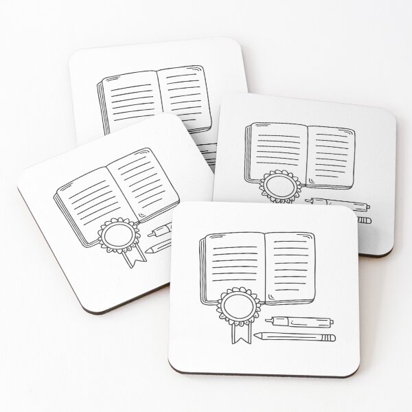 Item preview, A varsity badge lying on a desk beside a notebook in doodle style designed and sold by rasagamastore.