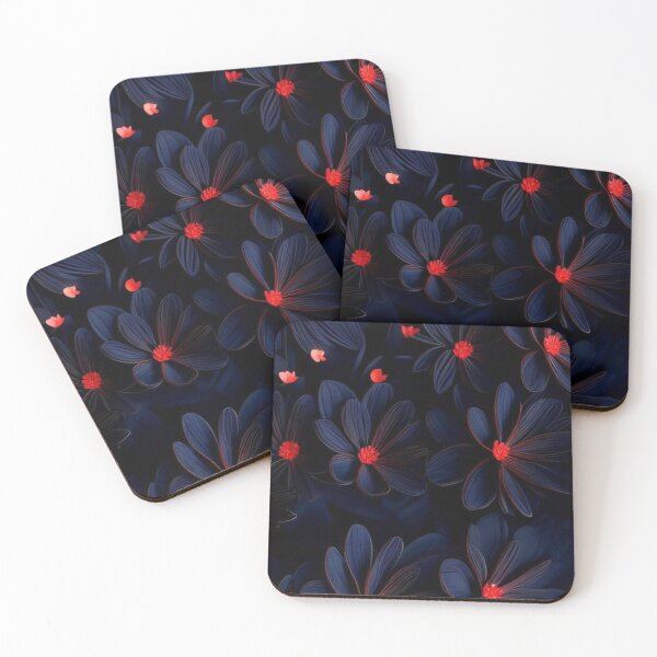 Item preview, Dark Navy Blue Floral Pattern Red Center Flowers Mood Art designed and sold by LYAN-STORE.