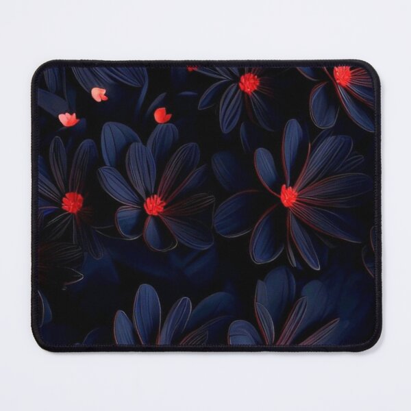 Item preview, Dark Navy Blue Floral Pattern Red Center Flowers Mood Art designed and sold by LYAN-STORE.