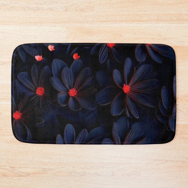 Item preview, Dark Navy Blue Floral Pattern Red Center Flowers Mood Art designed and sold by LYAN-STORE.
