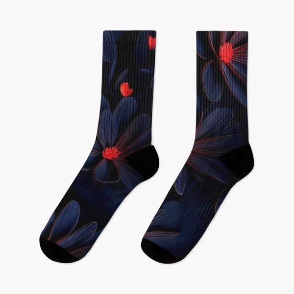 Item preview, Dark Navy Blue Floral Pattern Red Center Flowers Mood Art designed and sold by LYAN-STORE.
