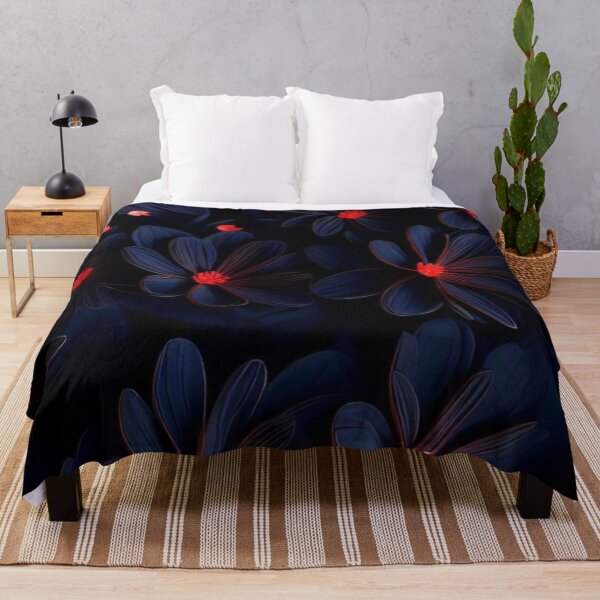 Item preview, Dark Navy Blue Floral Pattern Red Center Flowers Mood Art designed and sold by LYAN-STORE.