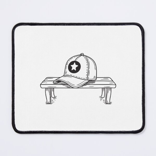 Item preview, A varsity cap resting on a wooden bench in doodle illustration designed and sold by rasagamastore.