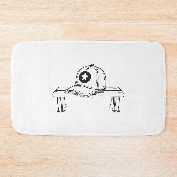 Item preview, A varsity cap resting on a wooden bench in doodle illustration designed and sold by rasagamastore.