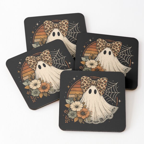Item preview, Retro Floral Ghost With Leopard Bow Halloween Spirit designed and sold by Moizento.