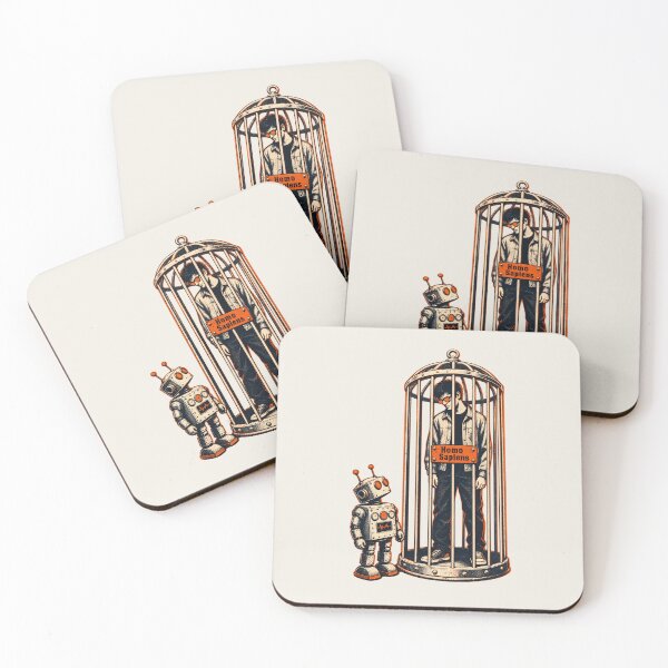 Item preview, Homo Sapiens Exhibit – Robot Watches Caged Human – Retro AI Satire designed and sold by KungPowUnicorn.