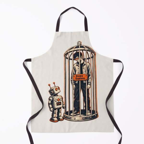 Item preview, Homo Sapiens Exhibit – Robot Watches Caged Human – Retro AI Satire designed and sold by KungPowUnicorn.