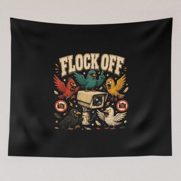 Item preview, Flock Off Funny Birds Surveillance Camera Retro Cartoon designed and sold by felixpalette.