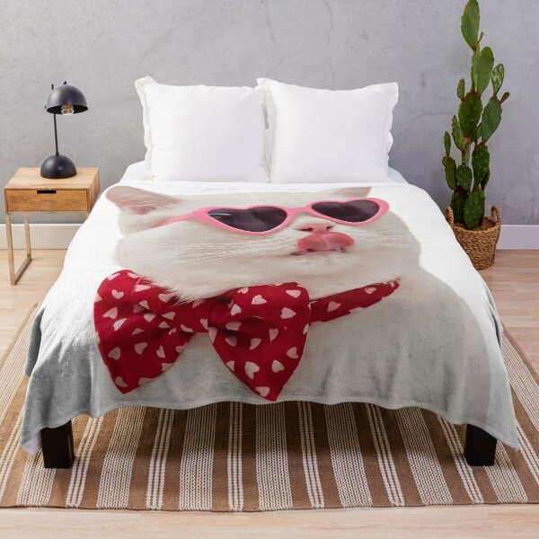 Item preview, Cool White Cat with Pink Heart Sunglasses - Funny Blep Cat designed and sold by L&L.
