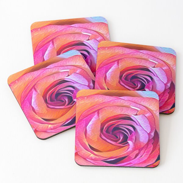 Item preview, Impressionist Sunset Pink and Orange Rose Macro Digital Painting designed and sold by BalkanBloomArt.