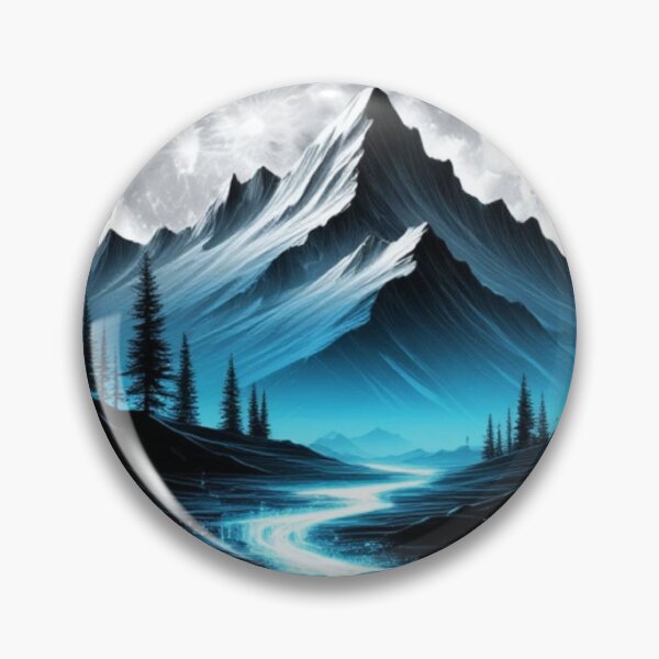 Item preview, Full Moon Mountain Landscape Glowing River Waterfall Splatter Art designed and sold by LYAN-STORE.