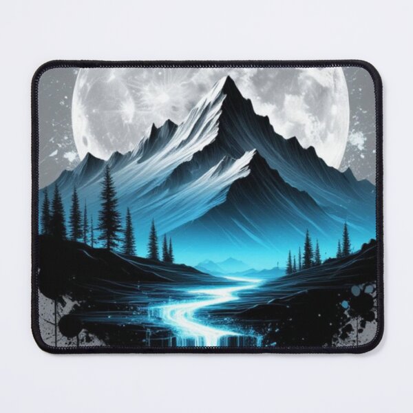 Item preview, Full Moon Mountain Landscape Glowing River Waterfall Splatter Art designed and sold by LYAN-STORE.