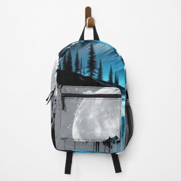 Item preview, Full Moon Mountain Landscape Glowing River Waterfall Splatter Art designed and sold by LYAN-STORE.