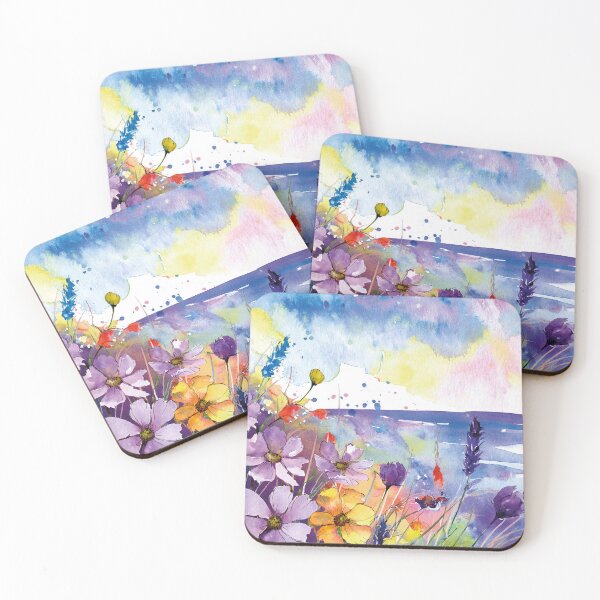 Item preview, Seaside Wildflowers Watercolor | Vibrant Ocean Floral Art designed and sold by Becky-Poppins.
