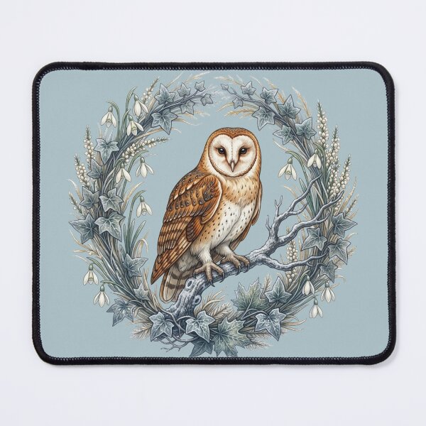 Item preview, Winter Barn Owl Snowdrop Ivy Wreath Botanical Bird Art designed and sold by BirdsnStuff.
