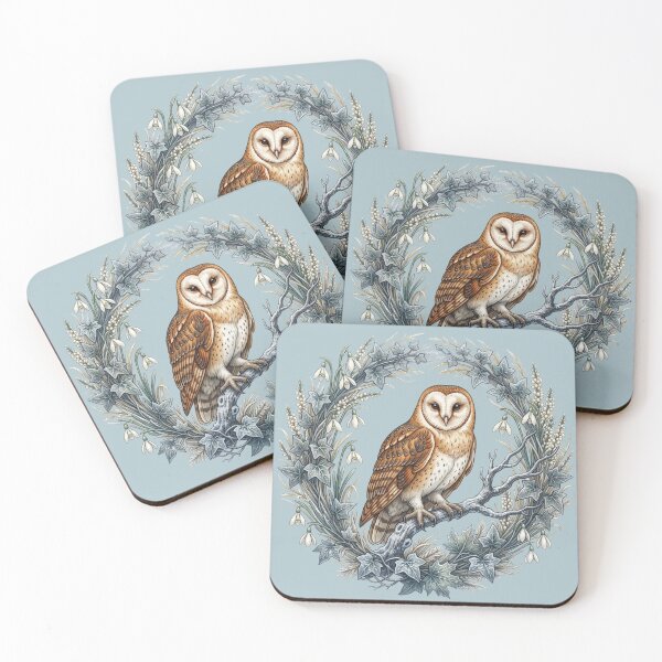 Item preview, Winter Barn Owl Snowdrop Ivy Wreath Botanical Bird Art designed and sold by BirdsnStuff.