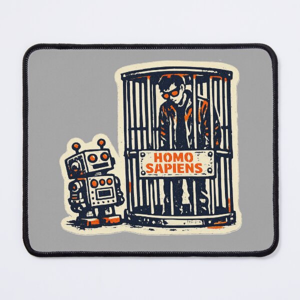 Item preview, Homo Sapiens Caged – AI Satire with Robot Zookeeper designed and sold by KungPowUnicorn.