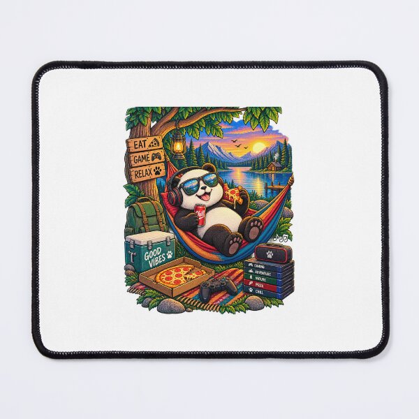 Item preview, Retro Panda Hammock Pizza Outdoor Illustration designed and sold by lovepower.