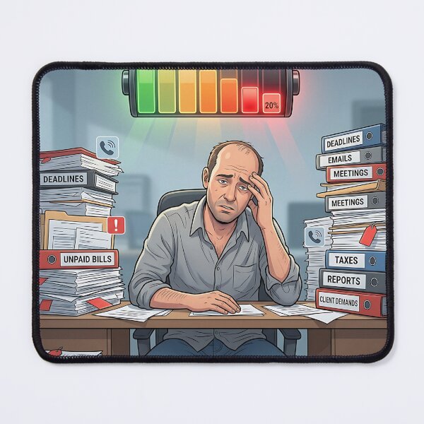 Item preview, Exhausted Office Worker 20 Percent Low Battery Burnout designed and sold by Michaelragheb.