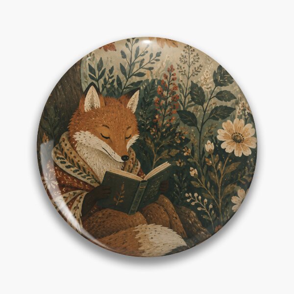 Item preview, Reading Fox in Autumn Botanicals Folk Art Style designed and sold by Jozefin's Studio.