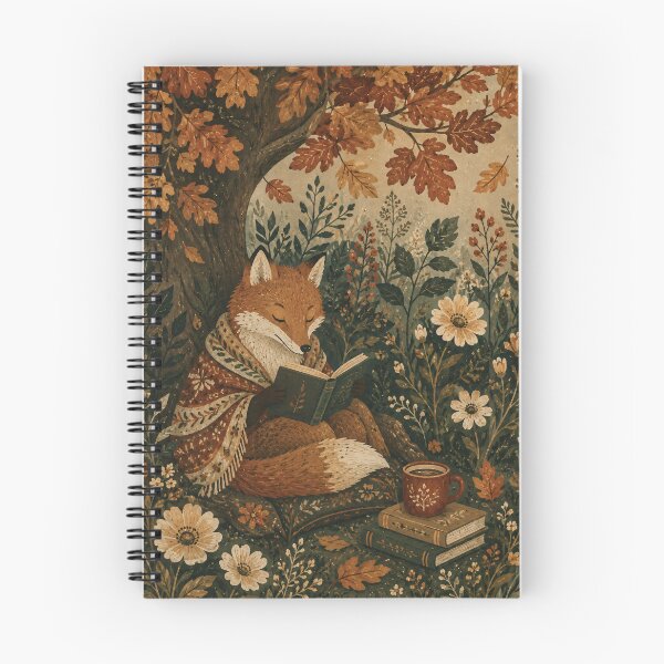 Item preview, Reading Fox in Autumn Botanicals Folk Art Style designed and sold by Jozefin's Studio.