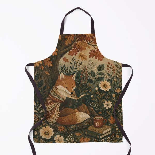 Item preview, Reading Fox in Autumn Botanicals Folk Art Style designed and sold by Jozefin's Studio.