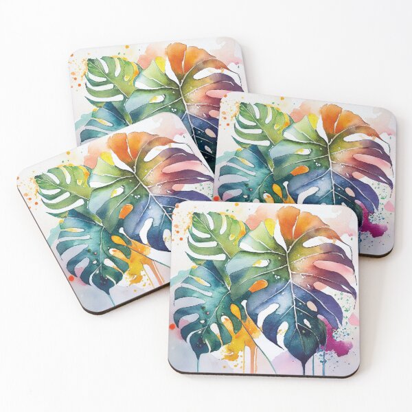 Item preview, Colorful Monstera Leaves Watercolor | Tropical Art designed and sold by Becky-Poppins.