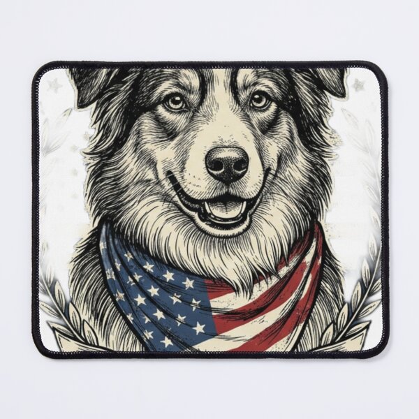 Item preview, Australian Shepherd with American Flag Bandana – Patriotic Dog Design designed and sold by ShirtsUp-Lane.