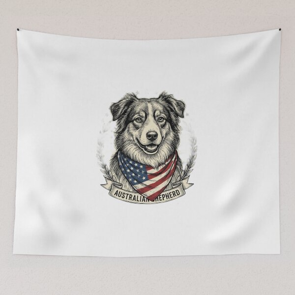 Item preview, Australian Shepherd with American Flag Bandana – Patriotic Dog Design designed and sold by ShirtsUp-Lane.