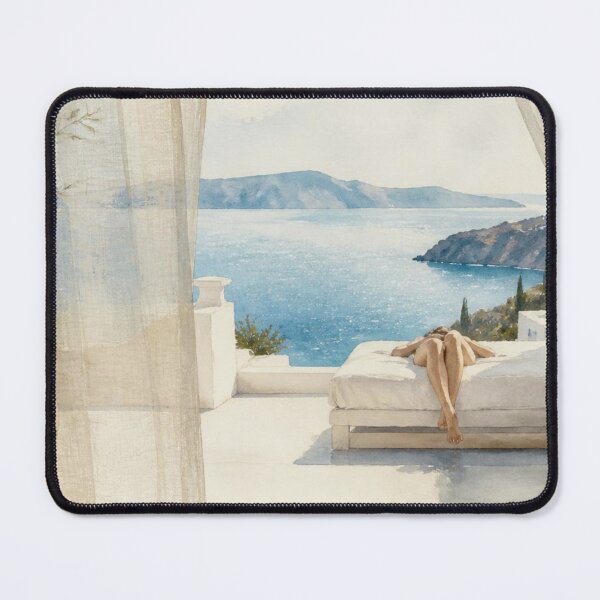 Item preview, Woman's relaxing on a mediterranean terrace designed and sold by Printsincolor.