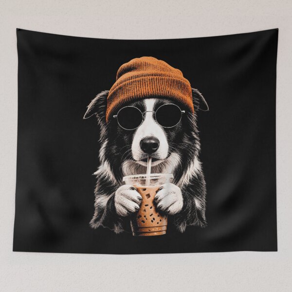 Item preview, Border Collie Drinking Iced Coffee Funny Dog Hipster designed and sold by Trippy-Toad.